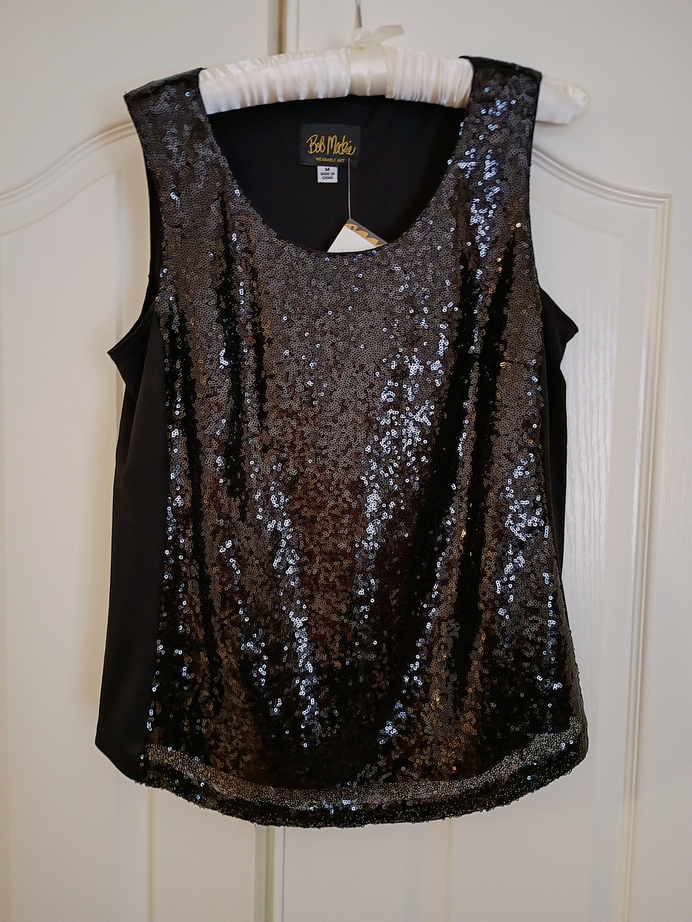 BOB MACKIE WEARABLE ART BLACK SEQUIN TANK TOP NWT MEDIUM
